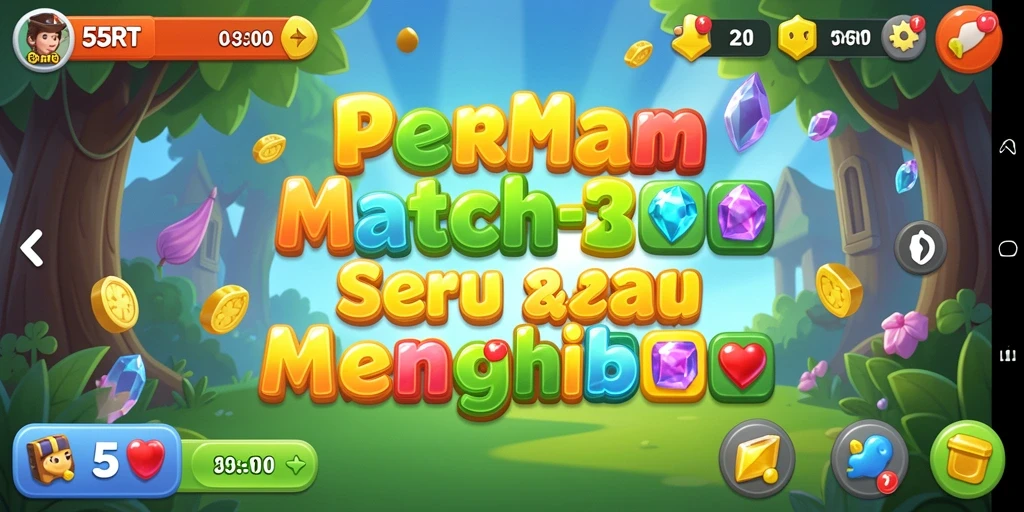 Screenshot utama 55RT yang menampilkan serunya gameplay Match-3.