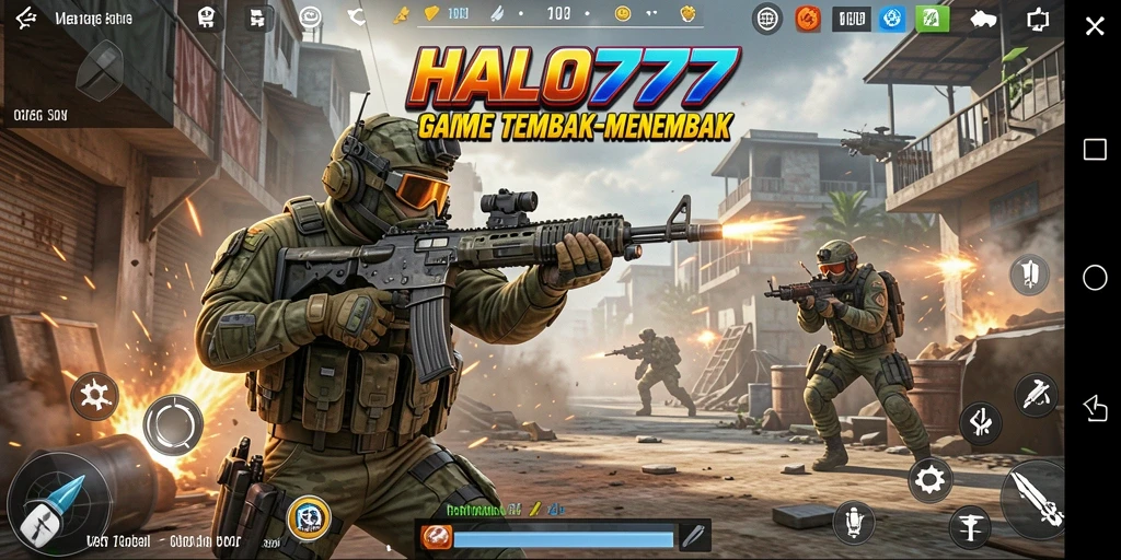 Tampilan gameplay menegangkan dalam HALO777 dengan aksi tembak-menembak intens.