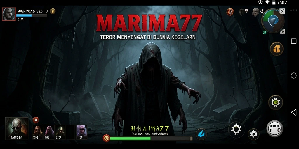 Screenshot gameplay MARIMA77 menampilkan momen menegangkan dan suasana horor yang mencekam.
