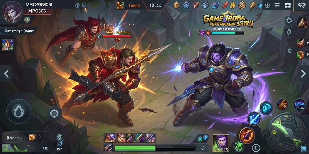 Gameplay MOBA yang menarik dengan karakter unik dan pertempuran menegangkan.